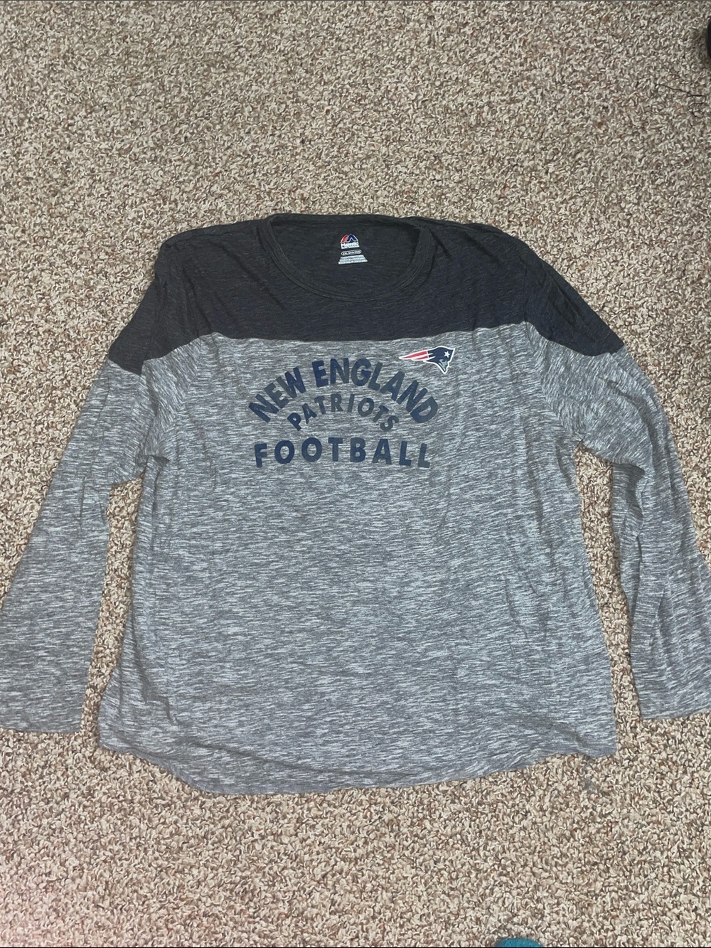Majestic New England Patriots Long Sleeve Tee - Gray & Navy